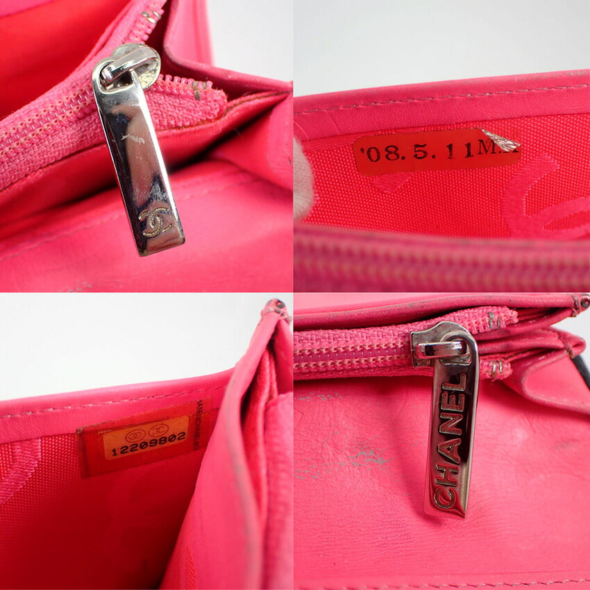 【中古】CHANEL/シャネル カンボンライン ブラックxピンク 長財布/b49-22