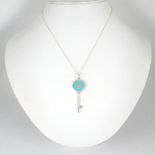 【中古】TIFFANY/ティファニー 925/ブルーエナメル ハートキー ペンダント/ネックレス/j113-12