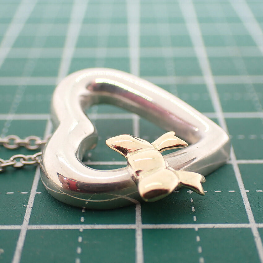 【中古】TIFFANY/ティファニー 925/750 ハートリボン ペンダント/ネックレス/j116-4