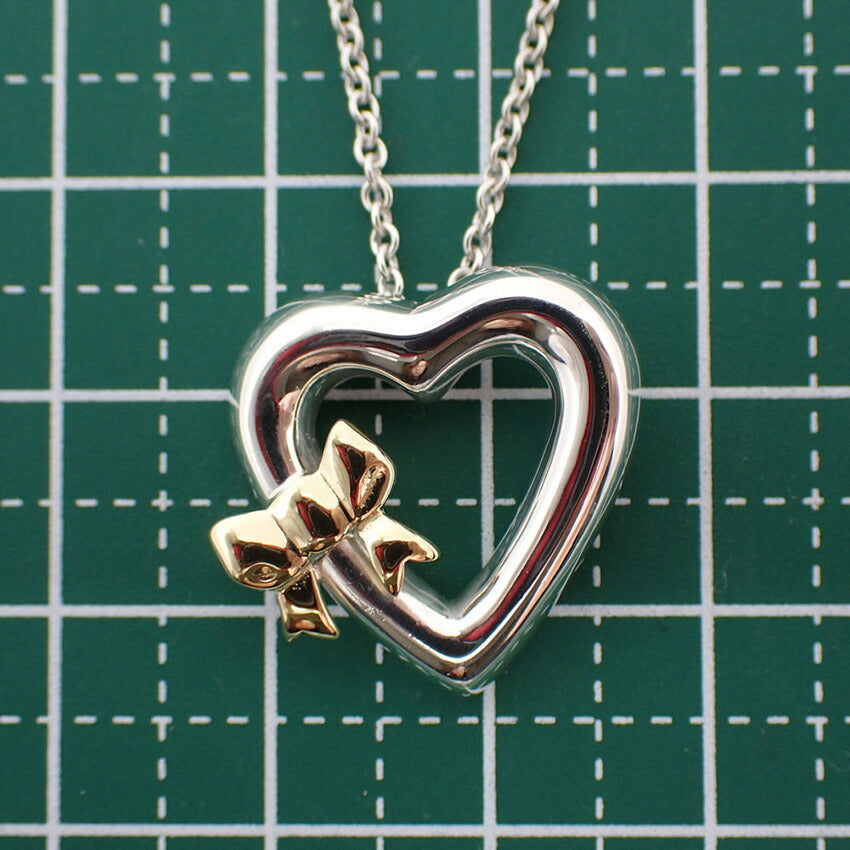 【中古】TIFFANY/ティファニー 925/750 ハートリボン ペンダント/ネックレス/j139-33