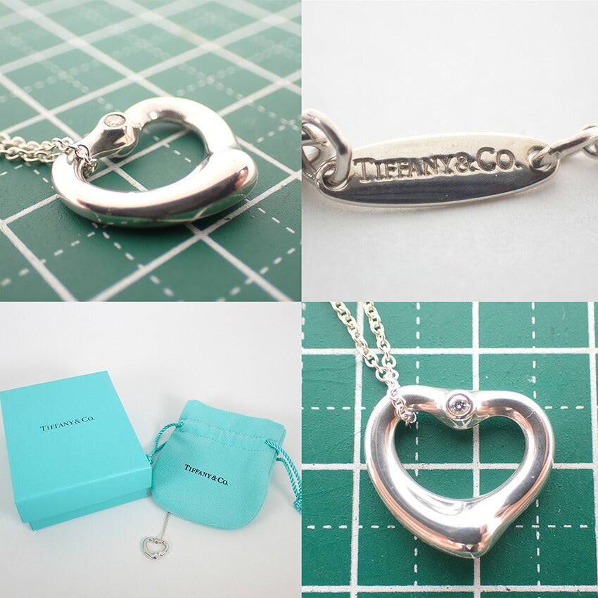 【中古】TIFFANY/ティファニー 925 オープンハート ダイヤモンド 2P ペンダント/ネックレス/j145-1
