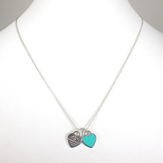 【中古】TIFFANY/ティファニー 925 ブルーエナメル リターントゥ ダブルハート ダイヤモンド ペンダント/j145-2