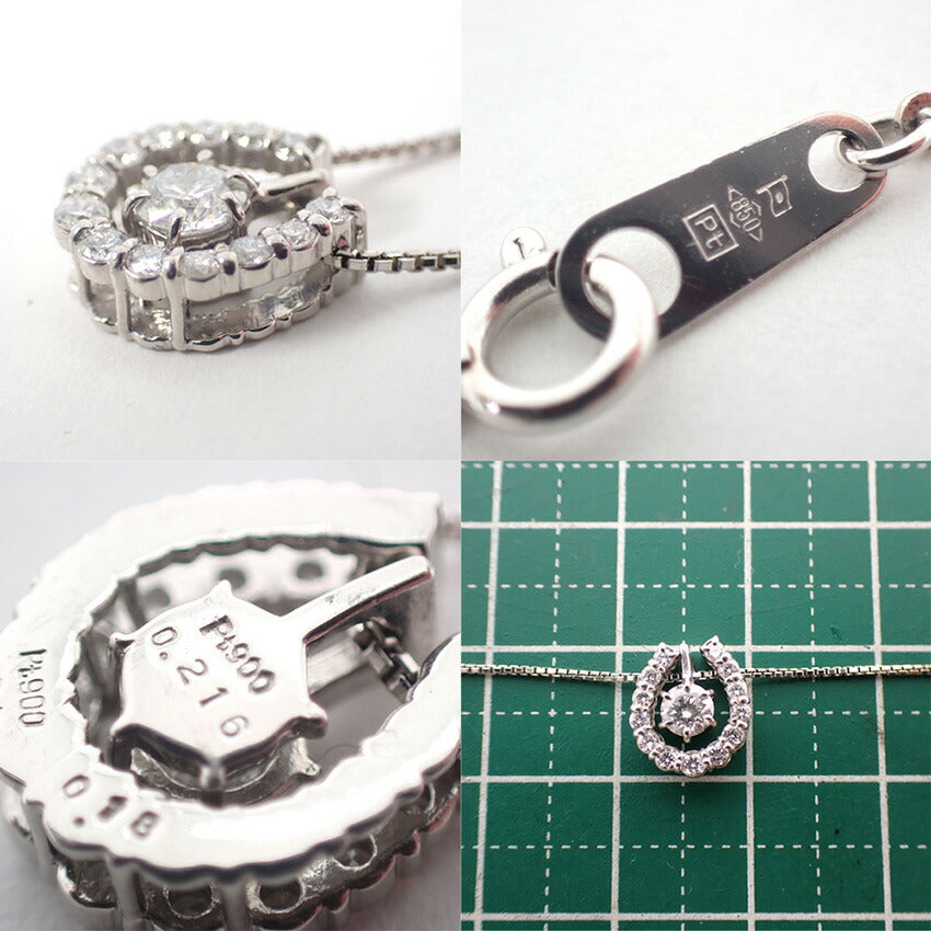 【中古】Pt900/850 ダイヤモンド 0.216ct/0.18 ホースシュー ペンダント/ネックレス/j157-84
