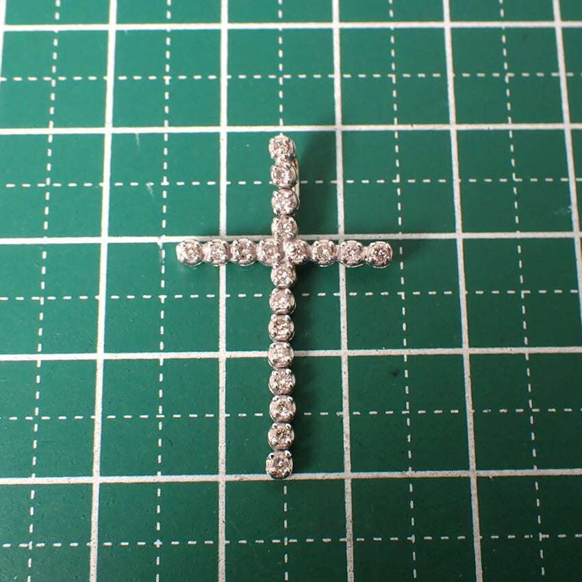 【中古】K18WG ダイヤモンド/0.26ct クロス ペンダントトップ/j163-67