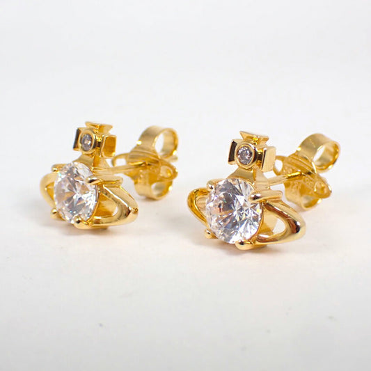 【中古】Vivienne Westwood/ヴィヴィアンウエストウッド オーブ クリスタル ラインストーン ゴールドピアス/j240-10