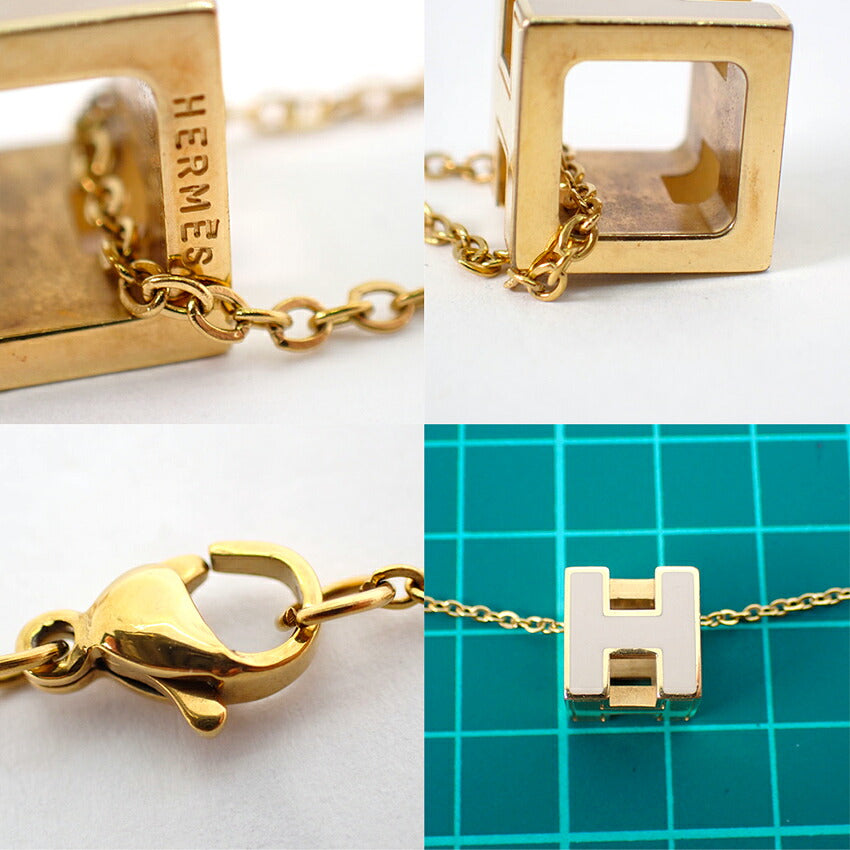 【中古】HERMES/エルメス Hキューブ ゴールド×グレージュ ネックレス/j271-5