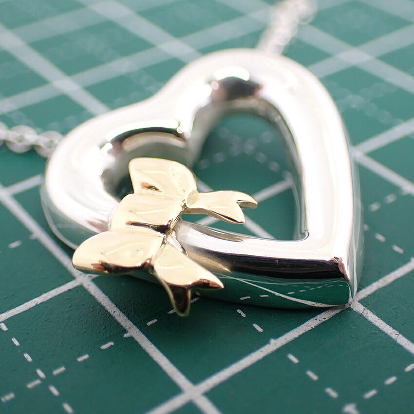 【中古】TIFFANY/ティファニー 925/750 ハートリボン ペンダント/ネックレス/j30-29