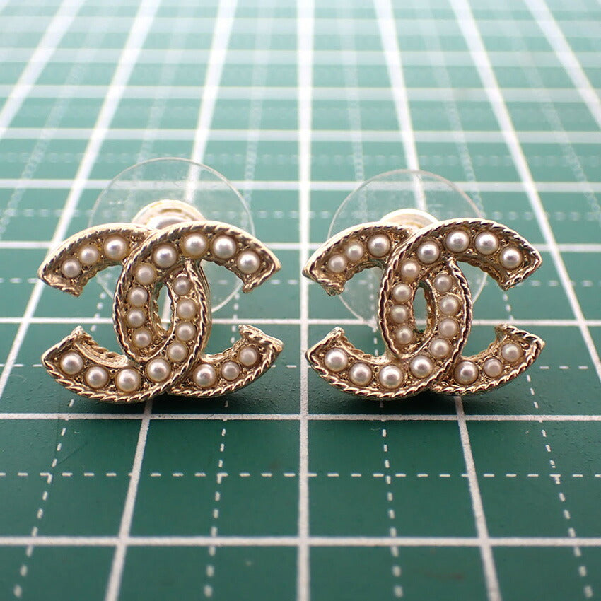【中古】CHANEL/シャネル ココマーク フェイクパール ピアス/j55-49