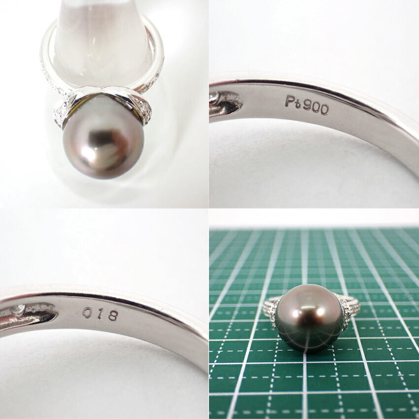 【中古】 Pt900 ブラックパール/ダイヤモンド リング /11号/j67-10