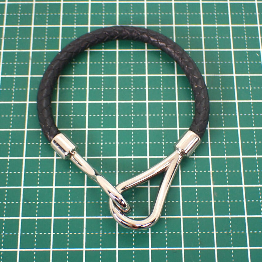 【中古】HERMES/エルメス/黒革/網/フック/シルバー色金具/ブレスレット/バングル/j86-3