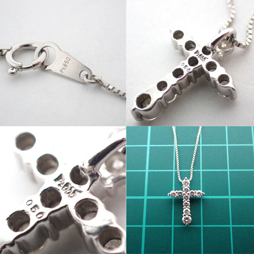 【中古】Pt900/850 ダイヤモンド/0.50ct クロス ペンダント/ネックレス/j95-6