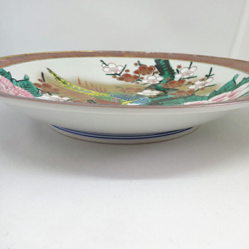 【中古】九谷焼/清峰 花鳥 梅牡丹 骨董品 飾り皿[b12-3］