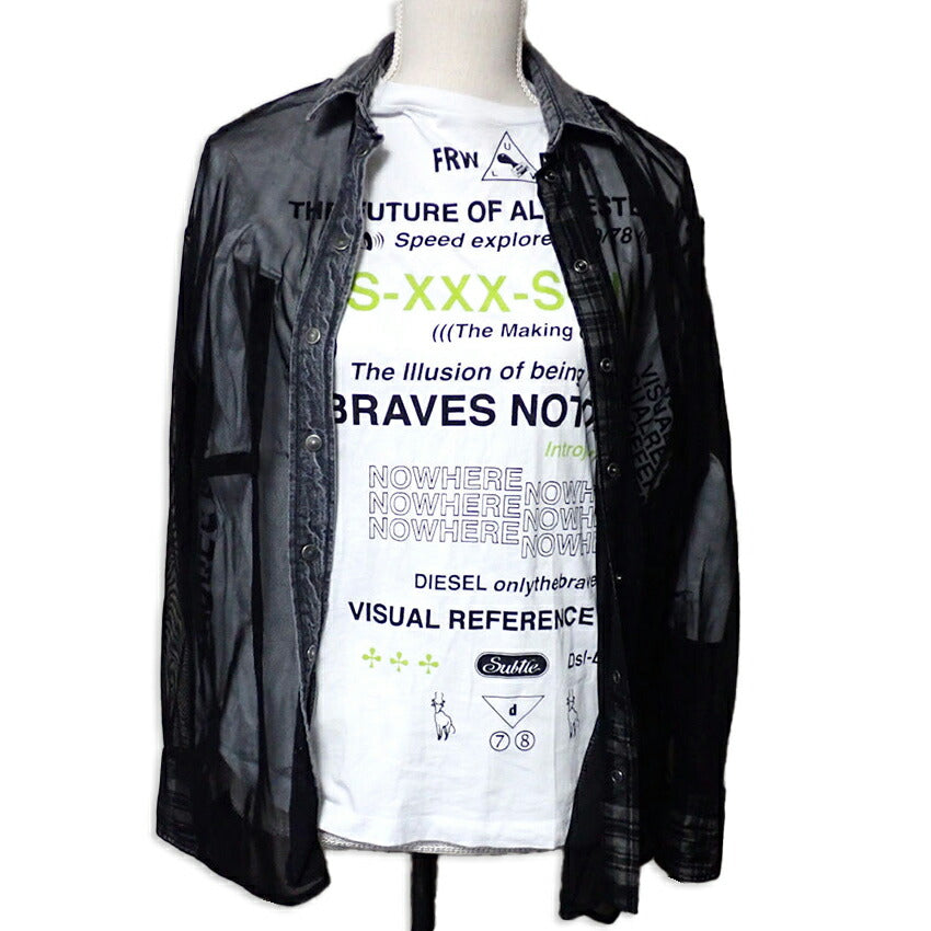 【中古】DIESEL/ディーゼル デニムミックス シースルー シャツ[b27-26］