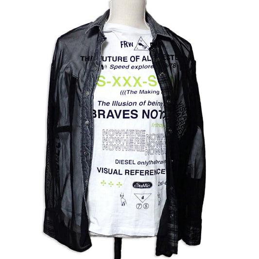 【中古】DIESEL/ディーゼル デニムミックス シースルー シャツ[b27-26］