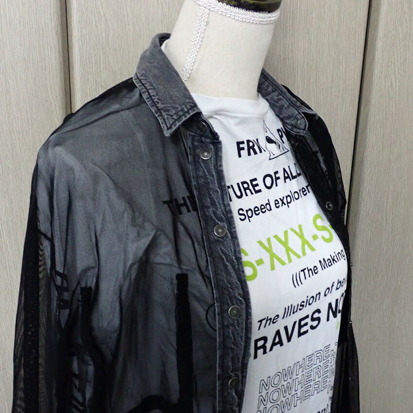 【中古】DIESEL/ディーゼル デニムミックス シースルー シャツ[b27-26］