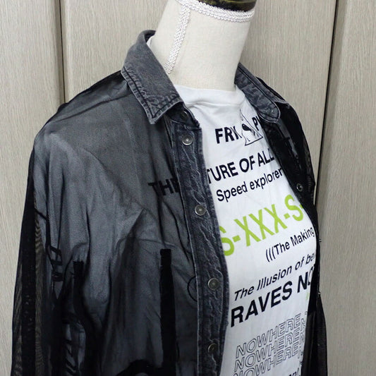 【中古】DIESEL/ディーゼル デニムミックス シースルー シャツ[b27-26］