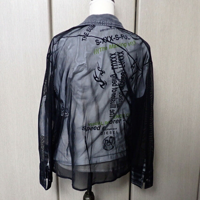 【中古】DIESEL/ディーゼル デニムミックス シースルー シャツ[b27-26］