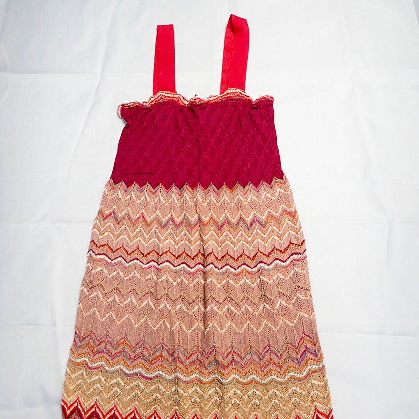 【中古】MISSONI/ミッソーニ レッドベージュ ニット ワンピース[b42-22］