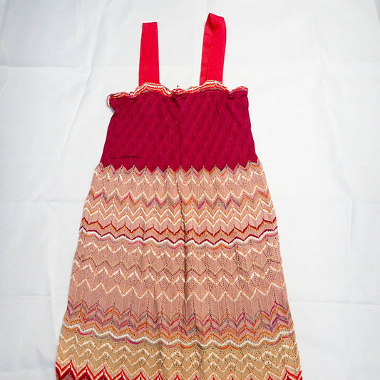 【中古】MISSONI/ミッソーニ レッドベージュ ニット ワンピース[b42-22］