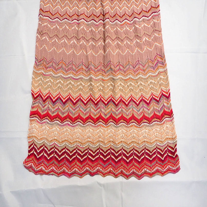 【中古】MISSONI/ミッソーニ レッドベージュ ニット ワンピース[b42-22］