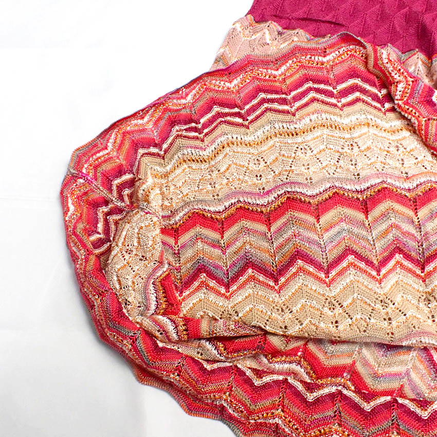 【中古】MISSONI/ミッソーニ レッドベージュ ニット ワンピース[b42-22］