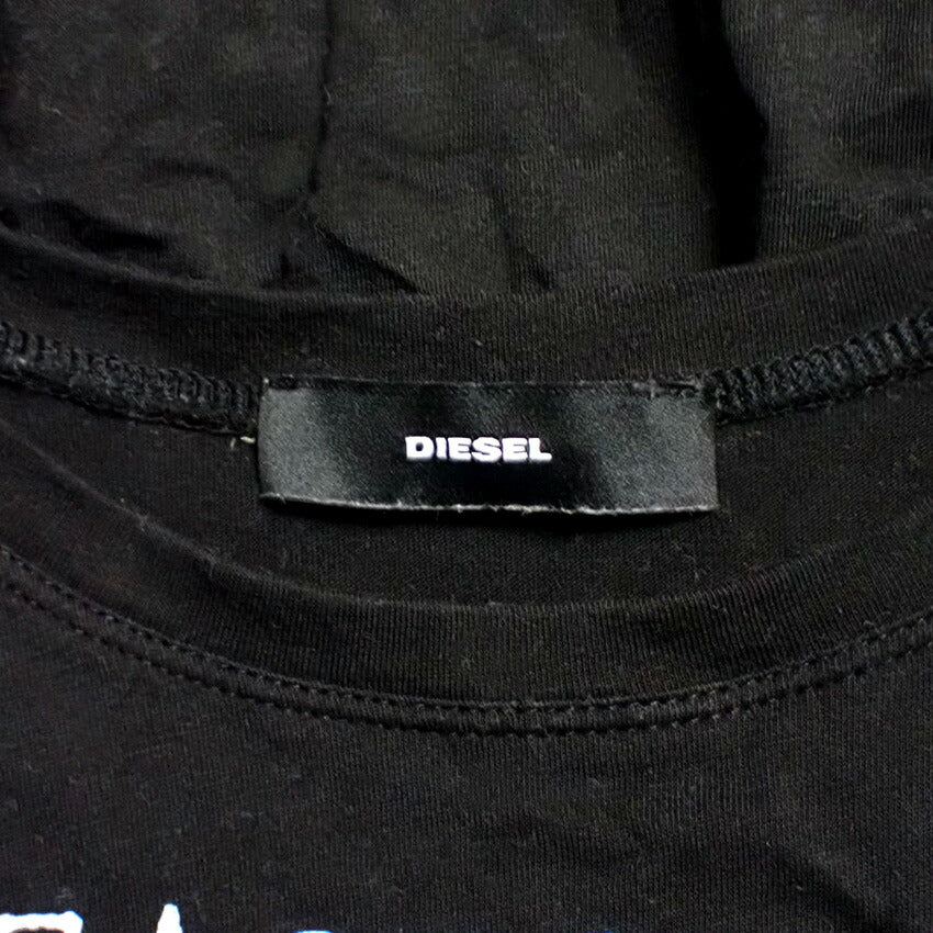 【中古】DIESEL/ディーゼル ブラック プリント スリットTシャツ[b42-28］