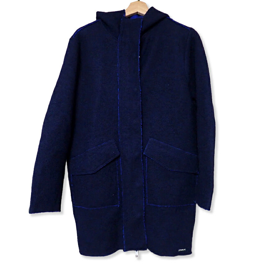 【中古】DIESEL/ディーゼル ウール混 比翼ジップ フーデッドコート ネイビー(破損あり)/b48-42