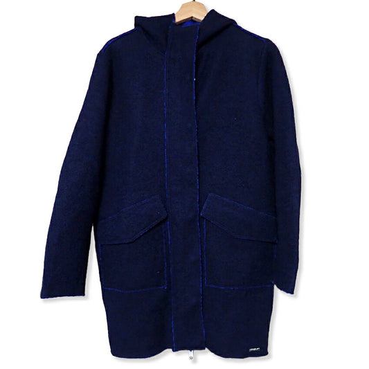 【中古】DIESEL/ディーゼル ウール混 比翼ジップ フーデッドコート ネイビー(破損あり)/b48-42