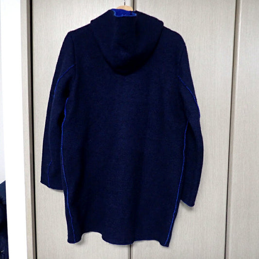 【中古】DIESEL/ディーゼル ウール混 比翼ジップ フーデッドコート ネイビー(破損あり)/b48-42