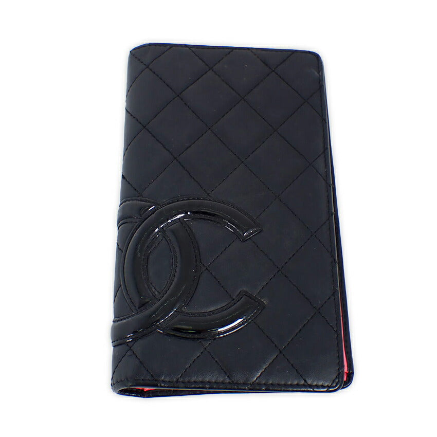 【中古】CHANEL/シャネル カンボンライン ブラックｘピンク 長財布/b49-22