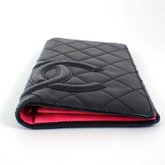 【中古】CHANEL/シャネル カンボンライン ブラックｘピンク 長財布/b49-22
