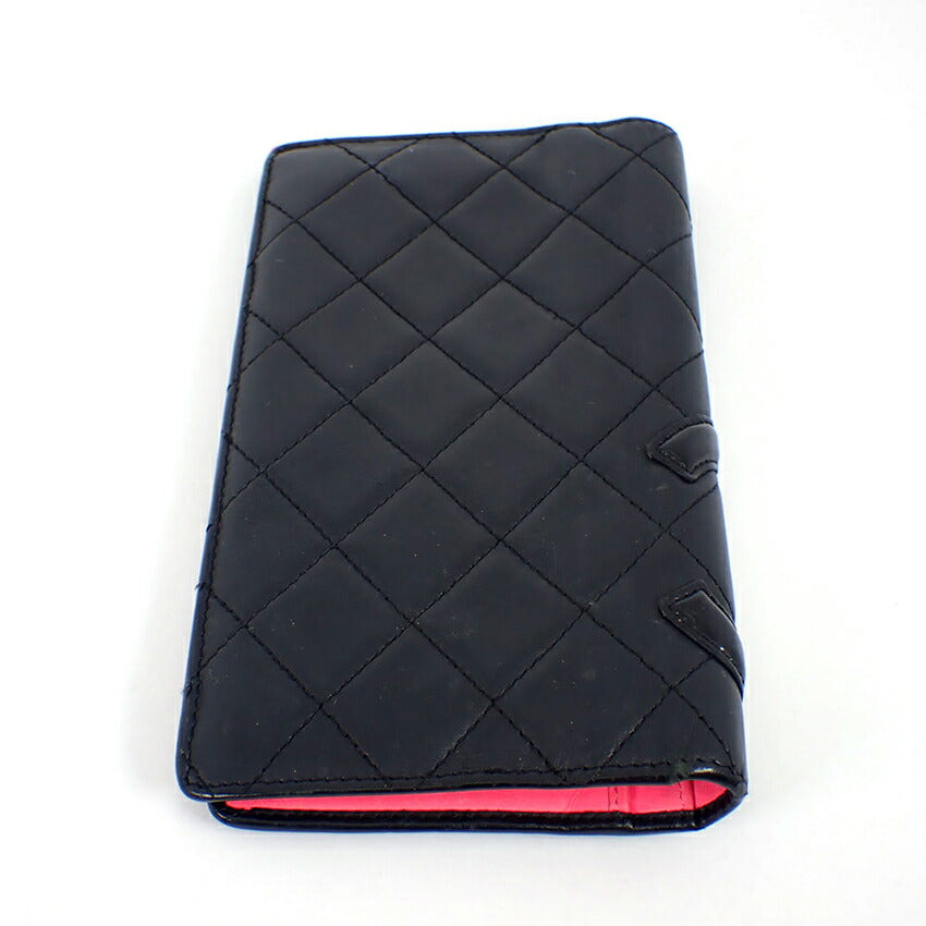 【中古】CHANEL/シャネル カンボンライン ブラックｘピンク 長財布/b49-22