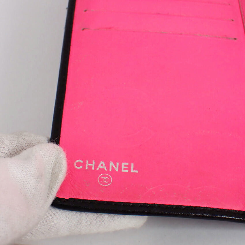 【中古】CHANEL/シャネル カンボンライン ブラックｘピンク 長財布/b49-22