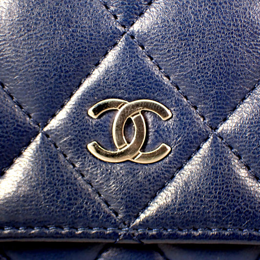 【中古】CHANEL/シャネル マトラッセ　ラムスキン　チェーンウォレット　ネイビー系 カード/シールあり/b51-10