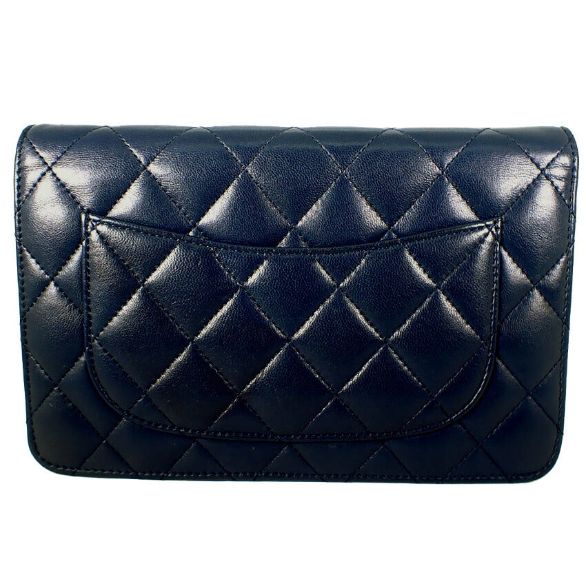 【中古】CHANEL/シャネル マトラッセ　ラムスキン　チェーンウォレット　ネイビー系 カード/シールあり/b51-10