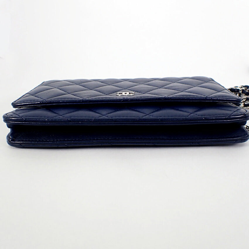 【中古】CHANEL/シャネル マトラッセ　ラムスキン　チェーンウォレット　ネイビー系 カード/シールあり/b51-10