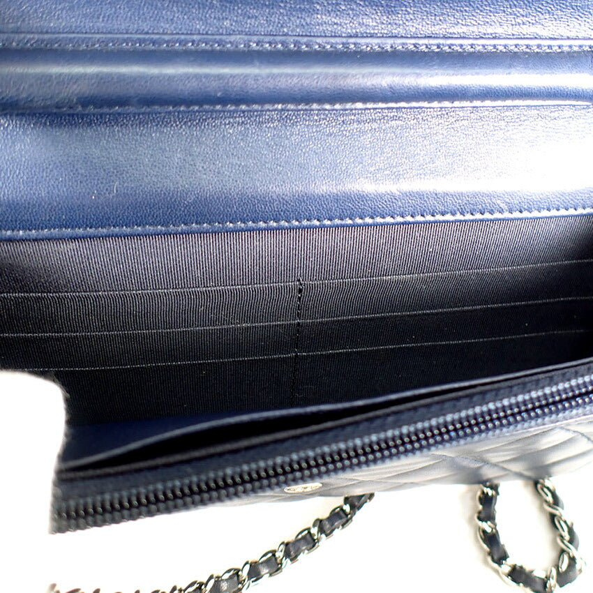 【中古】CHANEL/シャネル マトラッセ　ラムスキン　チェーンウォレット　ネイビー系 カード/シールあり/b51-10
