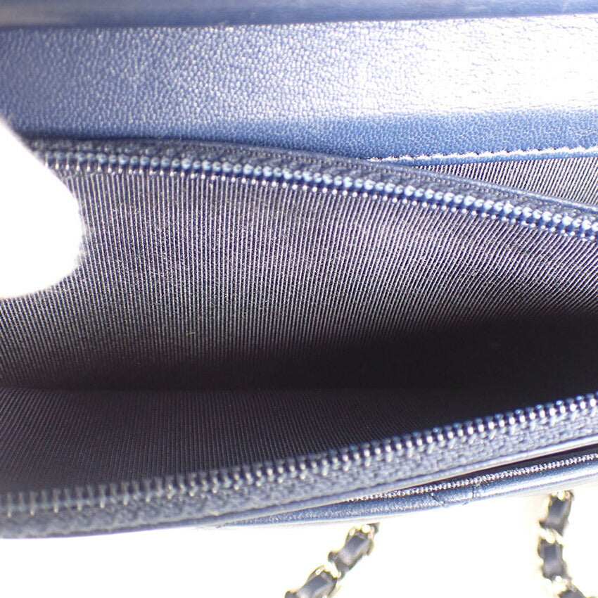【中古】CHANEL/シャネル マトラッセ　ラムスキン　チェーンウォレット　ネイビー系 カード/シールあり/b51-10