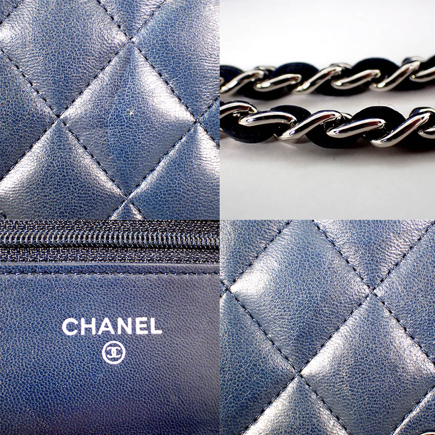 【中古】CHANEL/シャネル マトラッセ　ラムスキン　チェーンウォレット　ネイビー系 カード/シールあり/b51-10