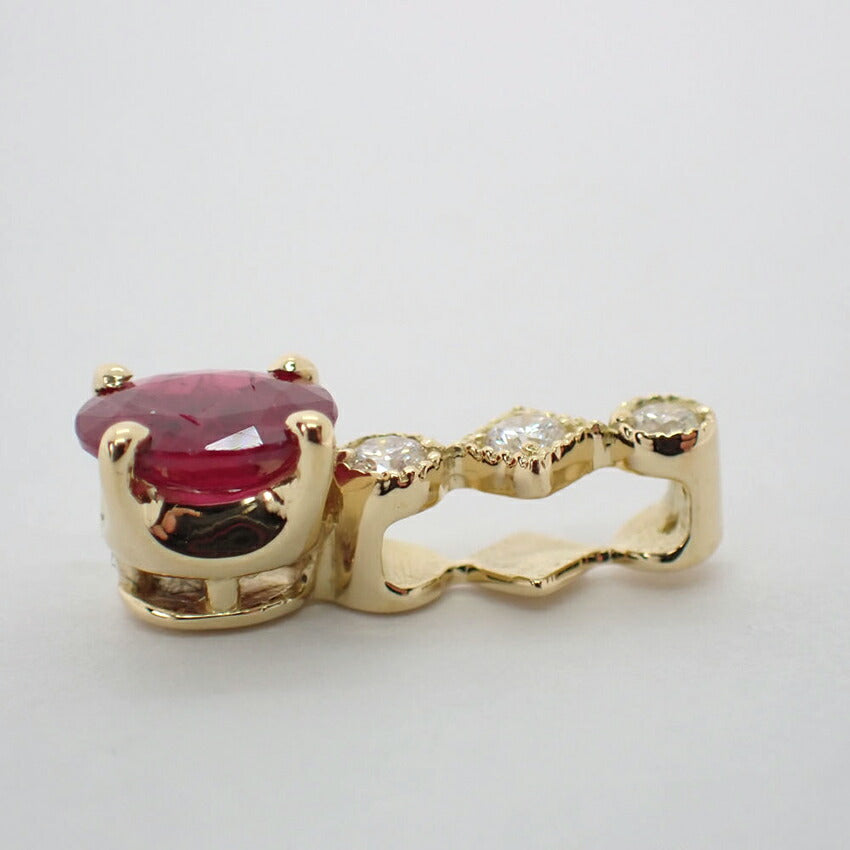 【新品】K18 ルビー/ダイヤモンド OV ペンダントトップ[f1-3］