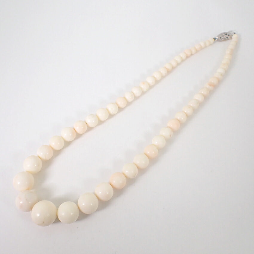 【中古】サンゴ ネックレス ホワイト 珠直径約5.0-14.4cm/g498-20