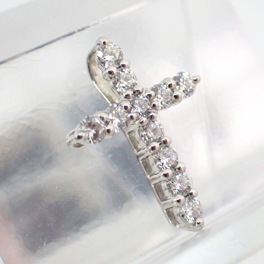 【中古】Pt900 ダイヤモンド/0.25ct クロス ペンダントトップ/g524-20