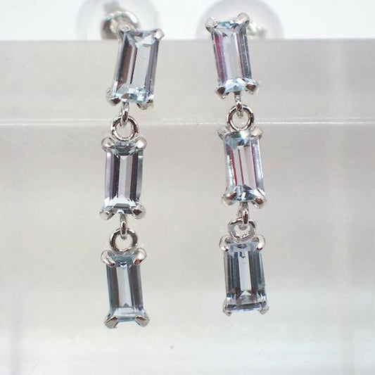 【新品】Pt900 アクアマリン バゲットカット ３pc ピアス[i1-3］