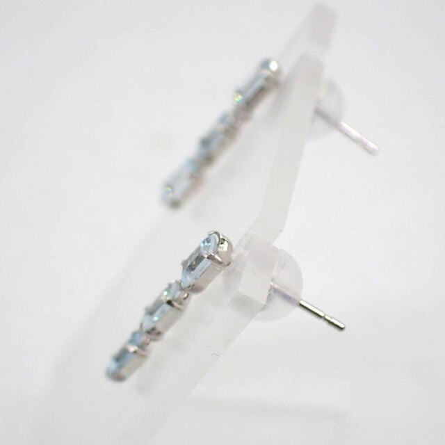 【新品】Pt900 アクアマリン バゲットカット ３pc ピアス[i1-3］