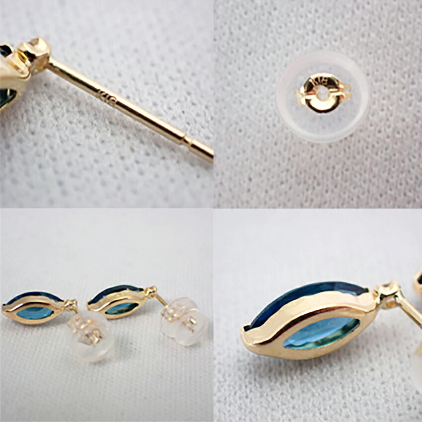 【新品】K18 ロンドンブルートパーズ ダイヤモンド マーキス ピアス[i6-2］