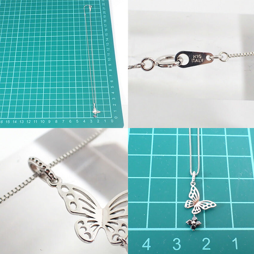 【中古】K10WG/ブラックダイヤモンド/バタフライモチーフ/ペンダント/j105-5