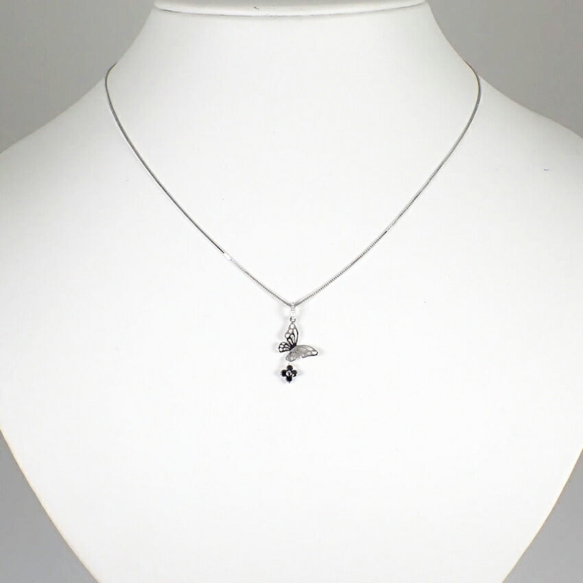 【中古】K10WG/ブラックダイヤモンド/バタフライモチーフ/ペンダント/j105-5