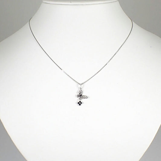 【中古】K10WG/ブラックダイヤモンド/バタフライモチーフ/ペンダント/j105-5
