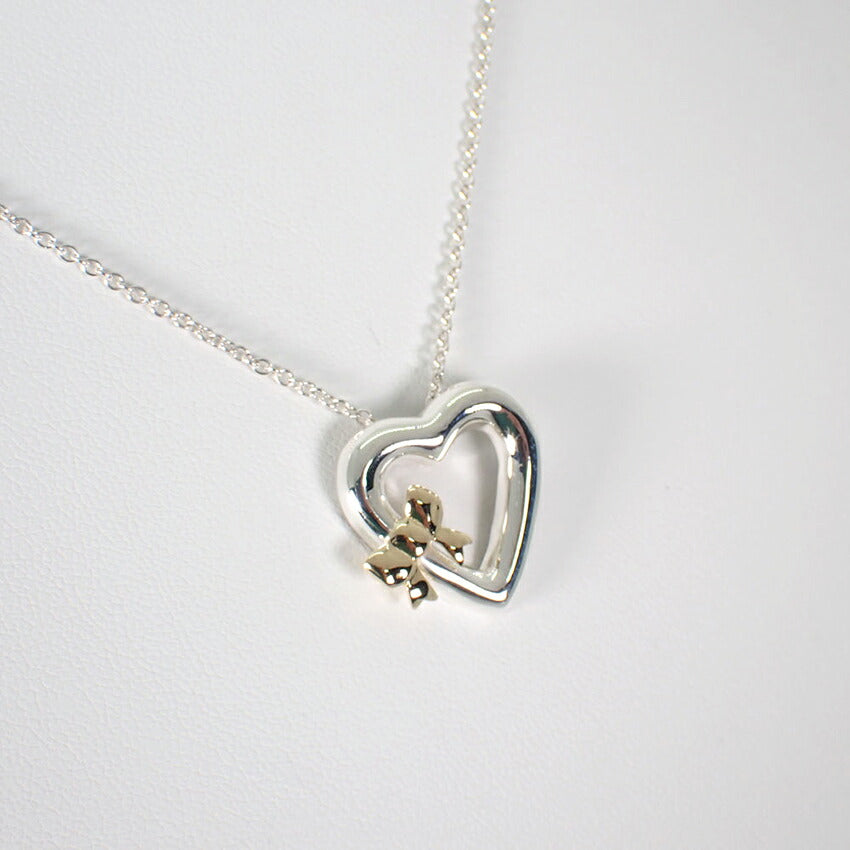 【中古】TIFFANY/ティファニー 925/750 ハートリボン ペンダント/ネックレス/j11-10
