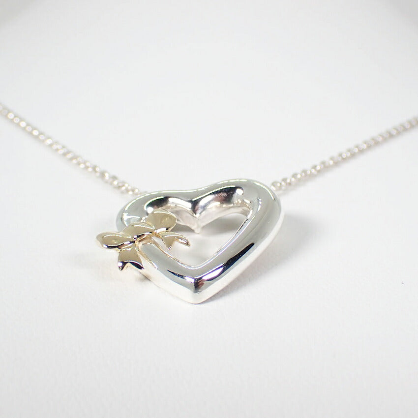 【中古】TIFFANY/ティファニー 925/750 ハートリボン ペンダント/ネックレス/j11-10